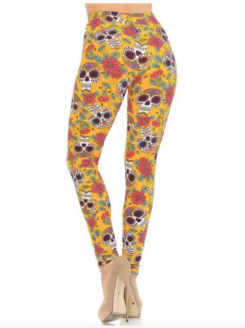 Mustard Summer Sugar Skull Super Soft Leggings