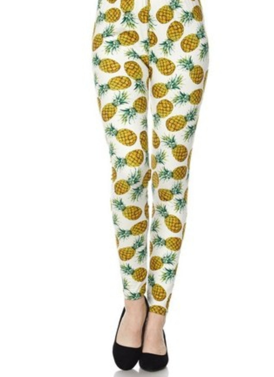 Ivory Pineapple Butter Soft Brushed Leggings