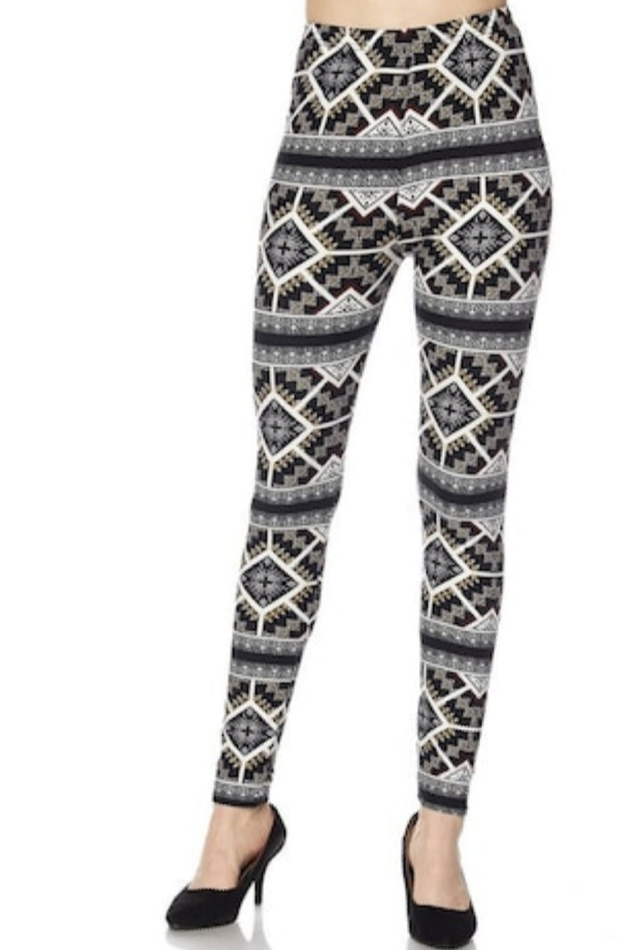 Charcoal Geometric Tribal Buttery Soft Brushed Leggings