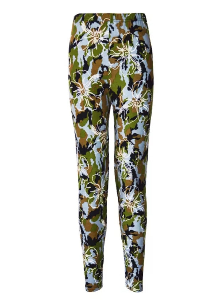 Camouflage and White Hibiscus Super Soft Leggings