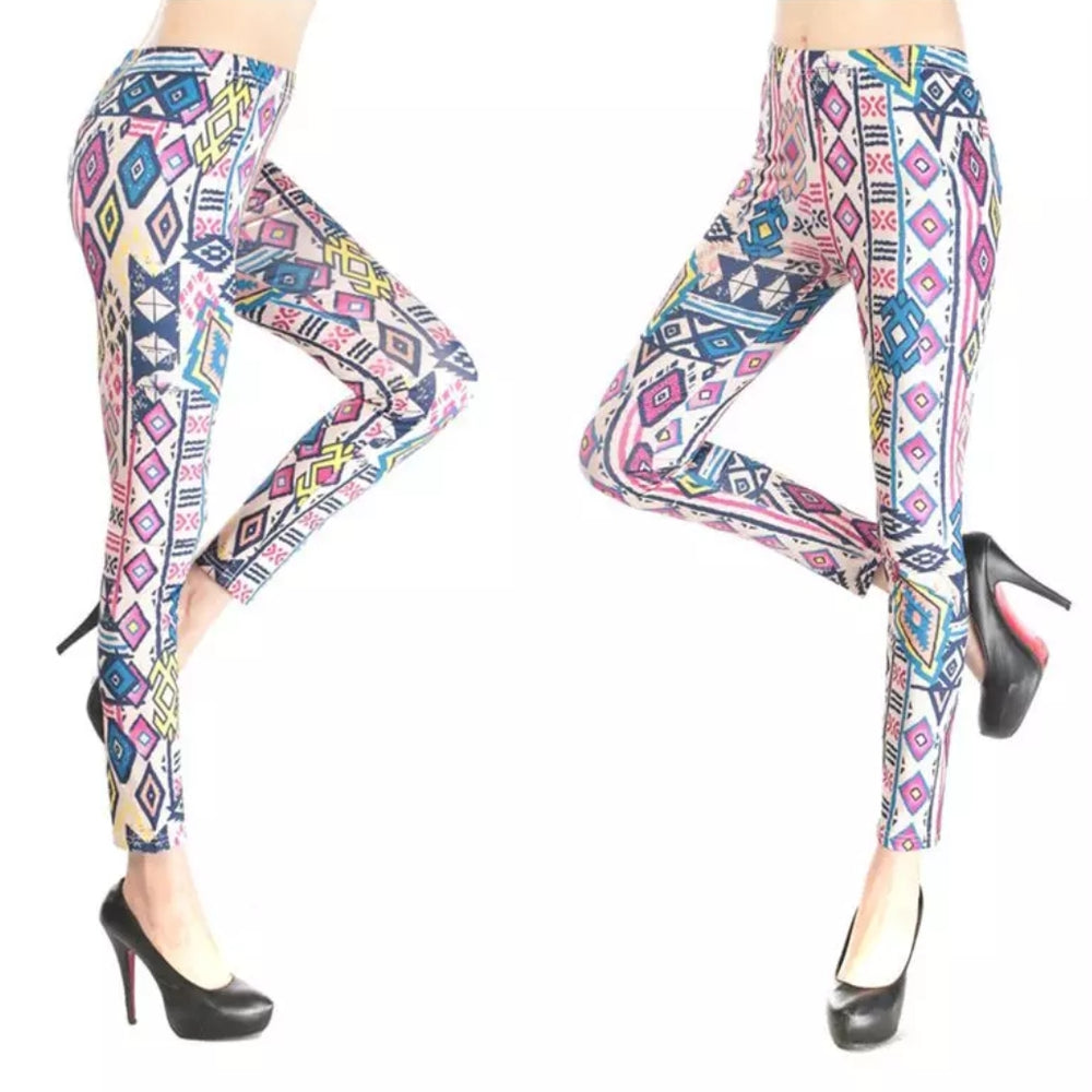 Geometric Tribal on Nude Milk Silk Leggings