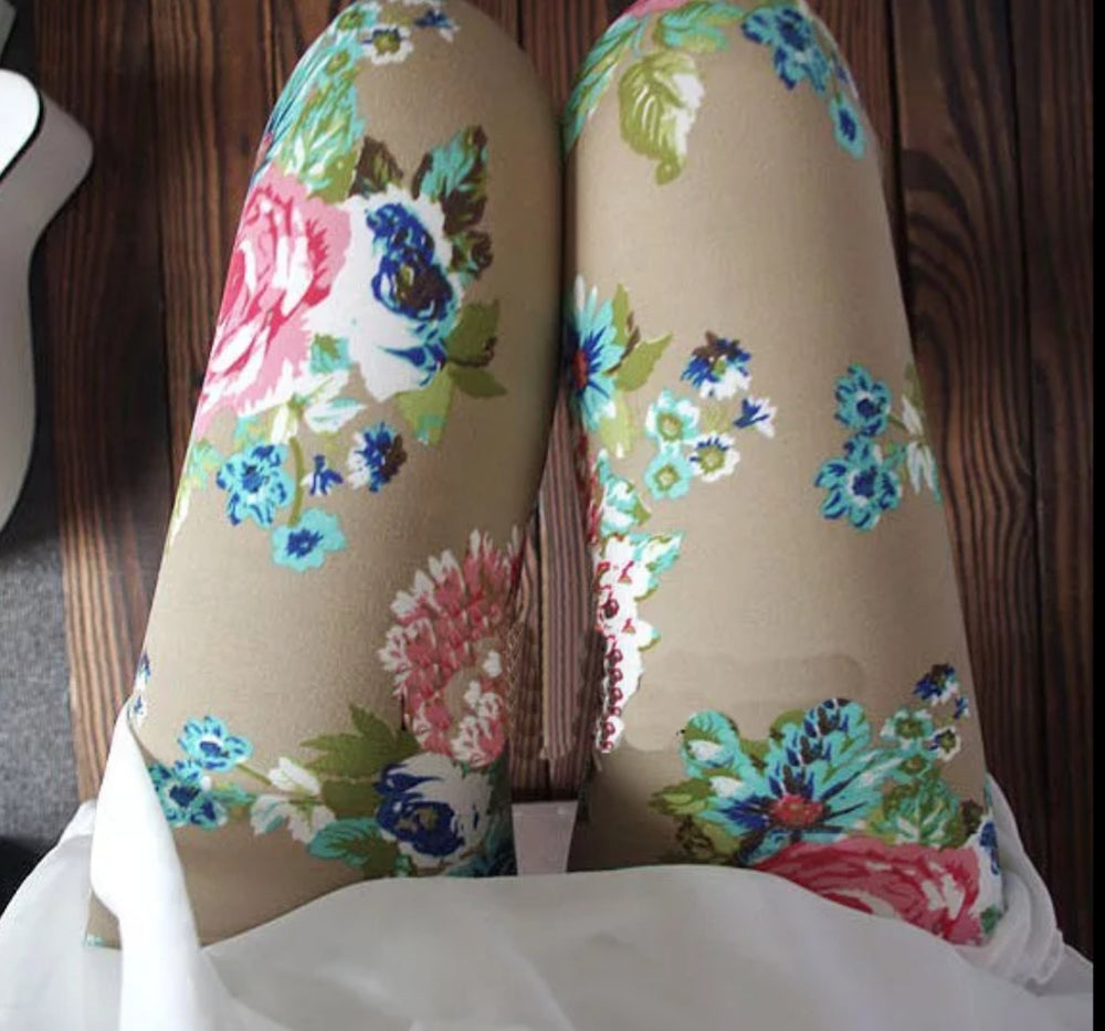 Floral on Khaki Buttery Soft Brushed Leggings