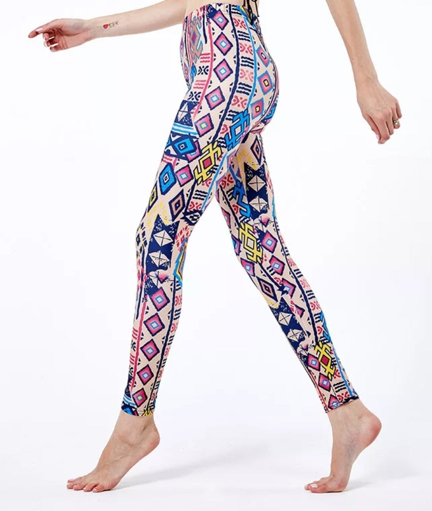 Geometric Tribal on Nude Milk Silk Leggings