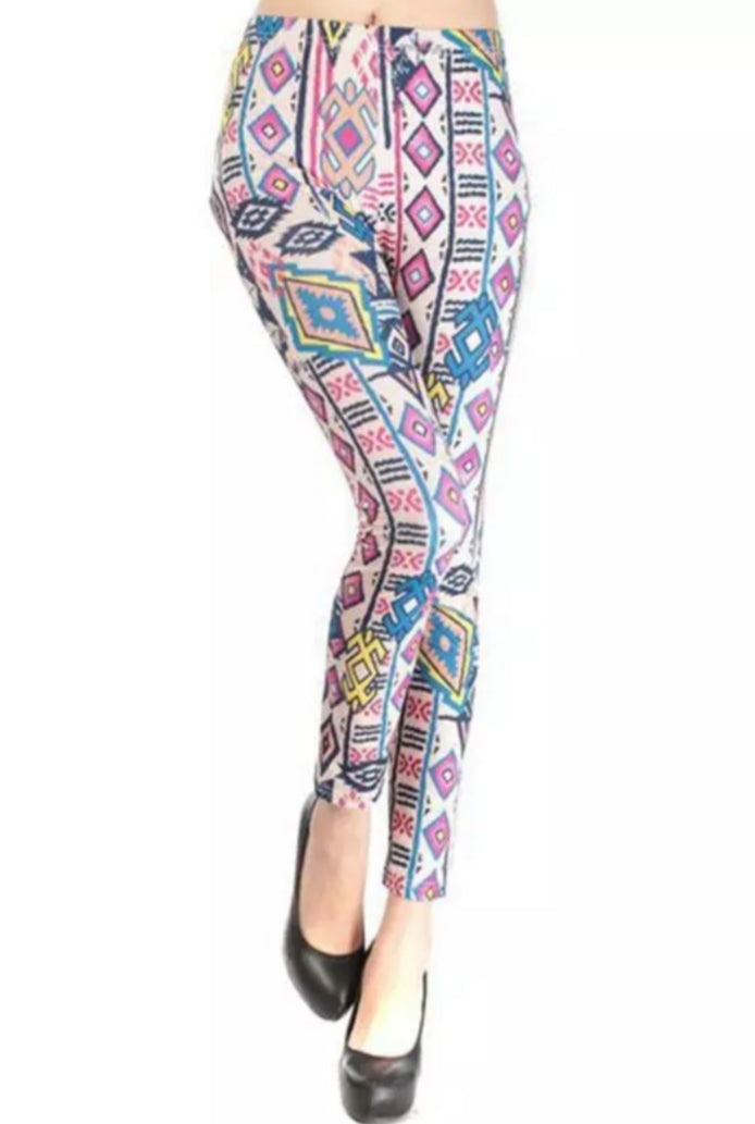 Geometric Tribal on Nude Milk Silk Leggings