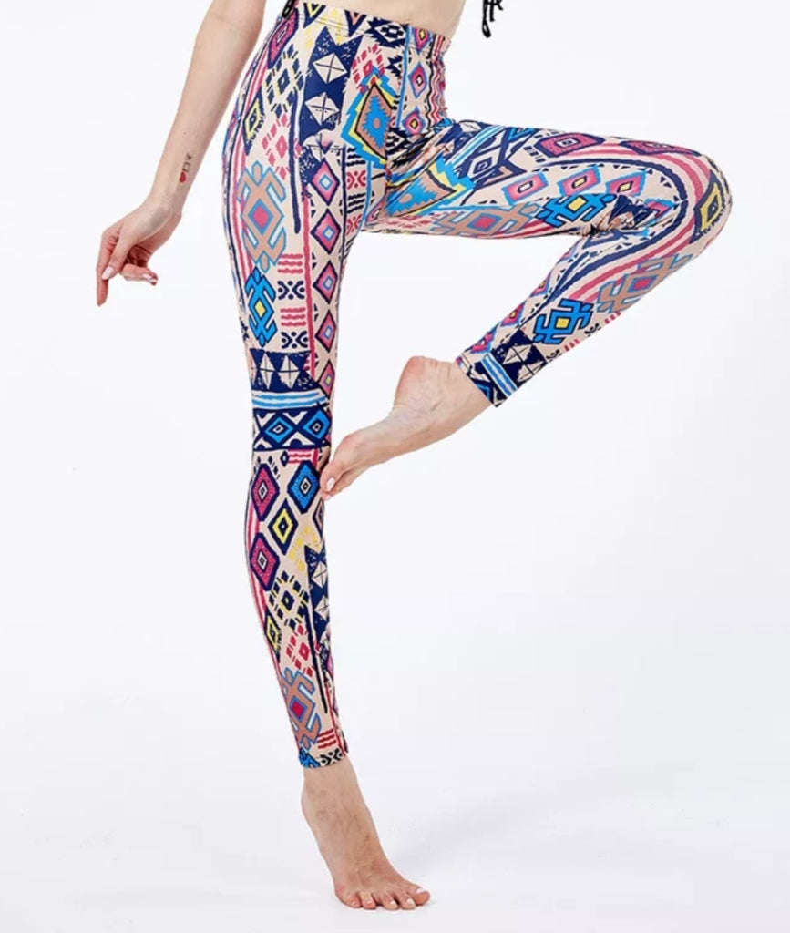 Geometric Tribal on Nude Milk Silk Leggings