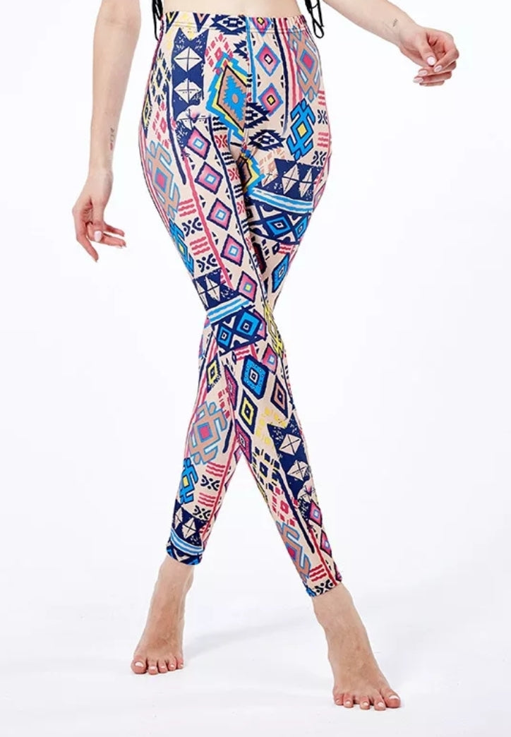 Geometric Tribal on Nude Milk Silk Leggings