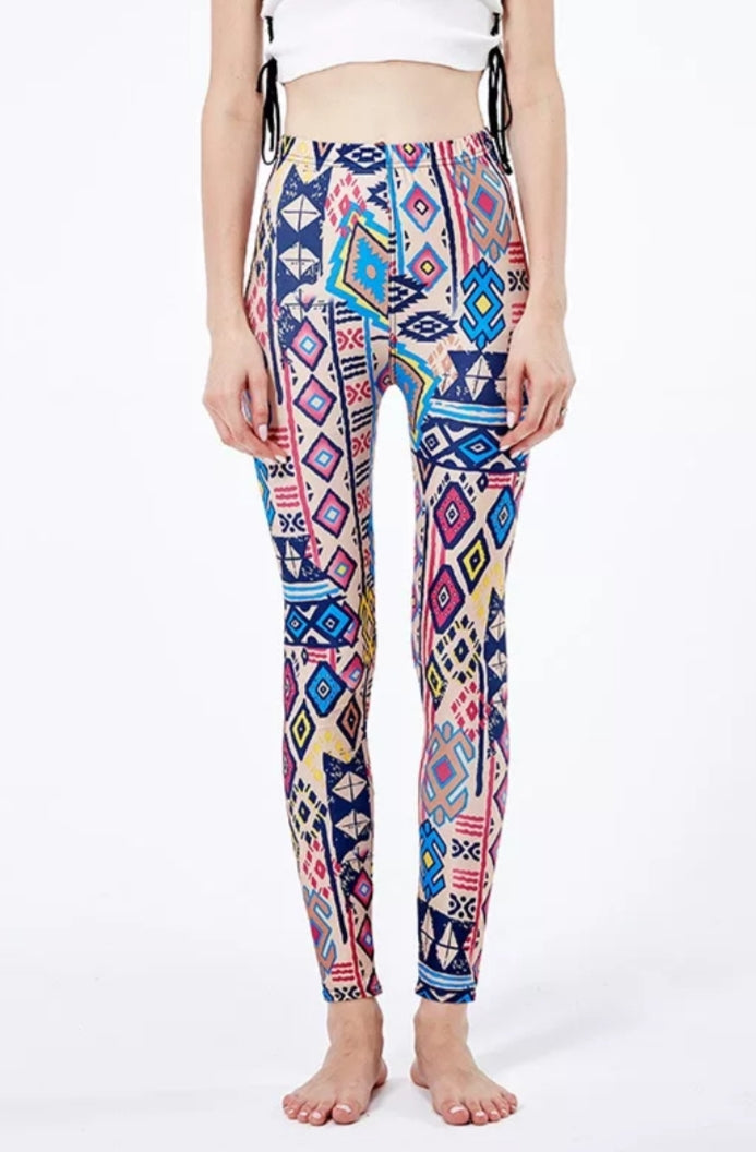 Geometric Tribal on Nude Milk Silk Leggings