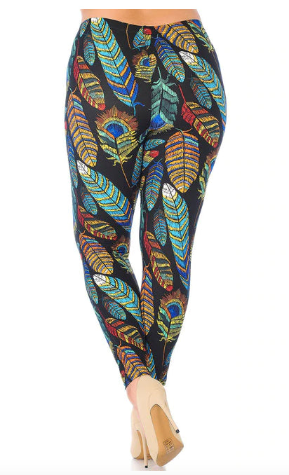 Buttery Soft Florid Feathers Plus Size Leggings