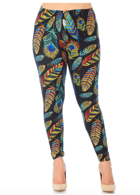 Buttery Soft Florid Feathers Plus Size Leggings