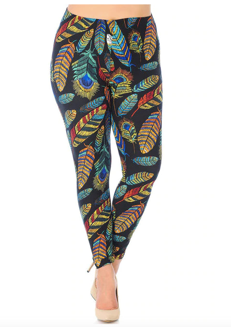 Buttery Soft Florid Feathers Plus Size Leggings