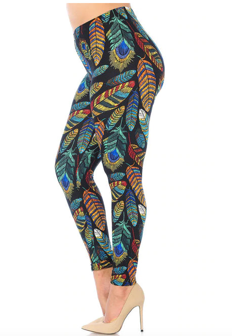 Buttery Soft Florid Feathers Plus Size Leggings