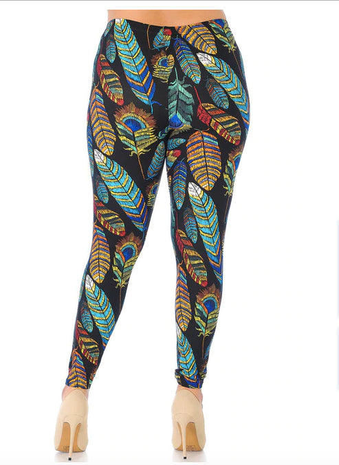 Buttery Soft Florid Feathers Plus Size Leggings