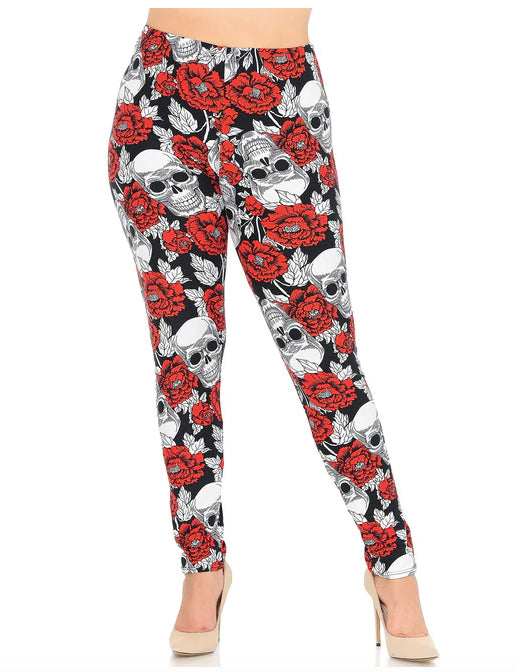 Red Floral Death Skull Leggings