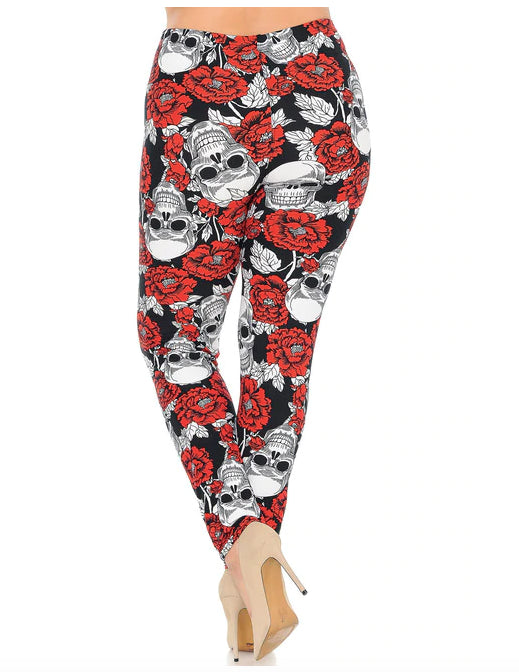 Red Floral Death Skull Leggings