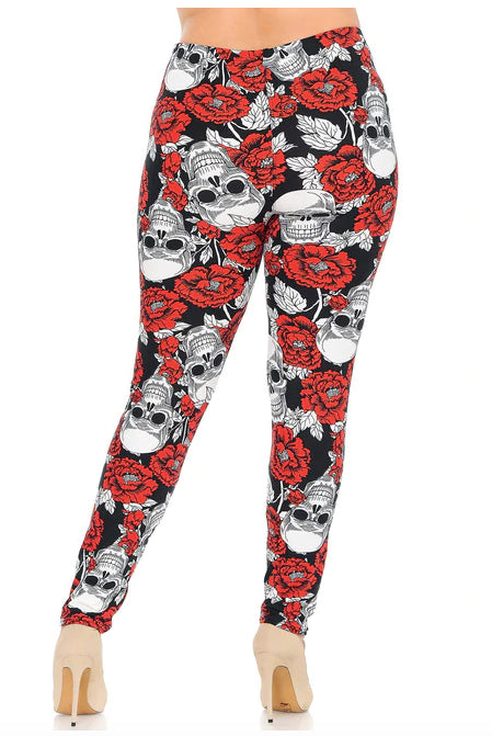 Red Floral Death Skull Leggings