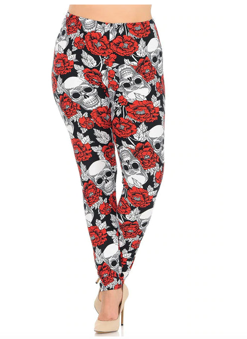 Red Floral Death Skull Leggings