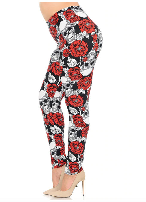 Red Floral Death Skull Leggings