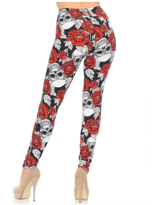 Red Floral Death Skull Leggings