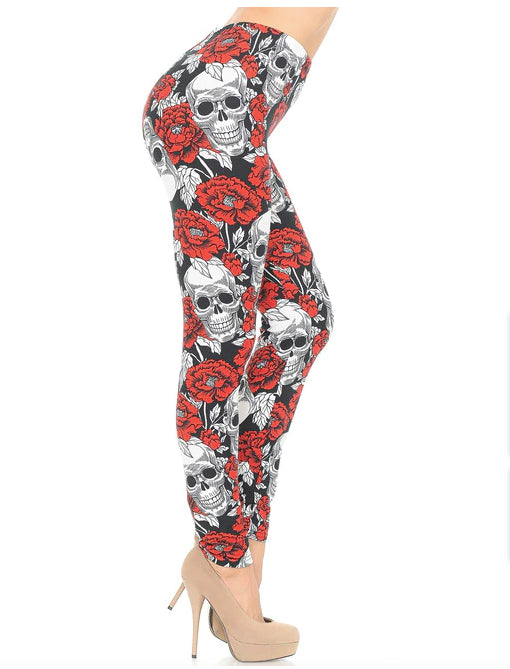 Red Floral Death Skull Leggings