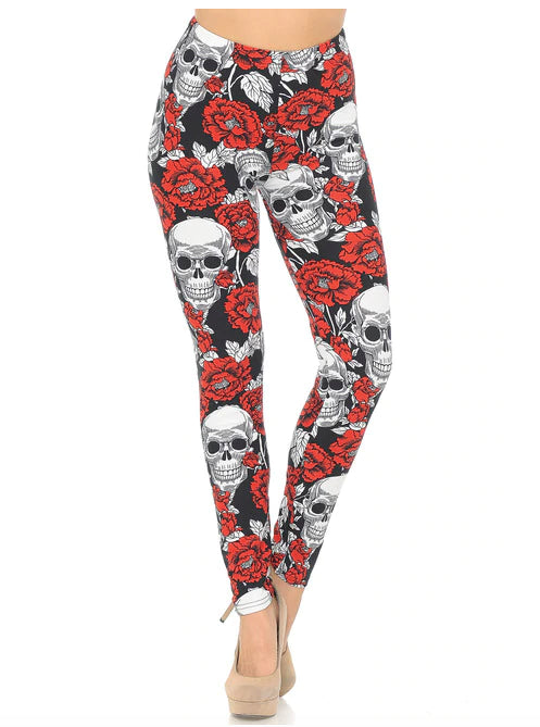 Red Floral Death Skull Leggings