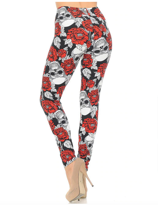 Red Floral Death Skull Leggings