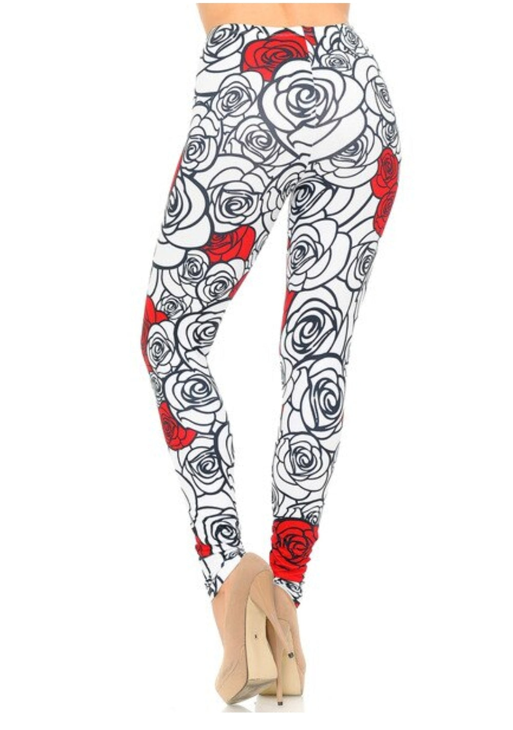 Creamy Soft Red Stencil Roses Leggings 