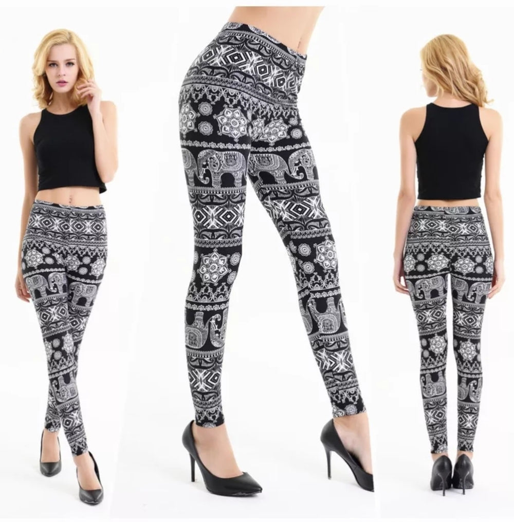 Black and White Elephant Super Soft Leggings