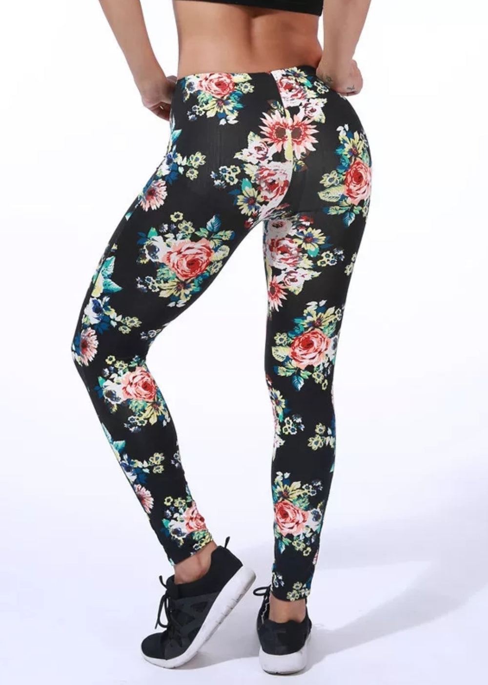 Floral on Black Buttery Soft Brushed Leggings