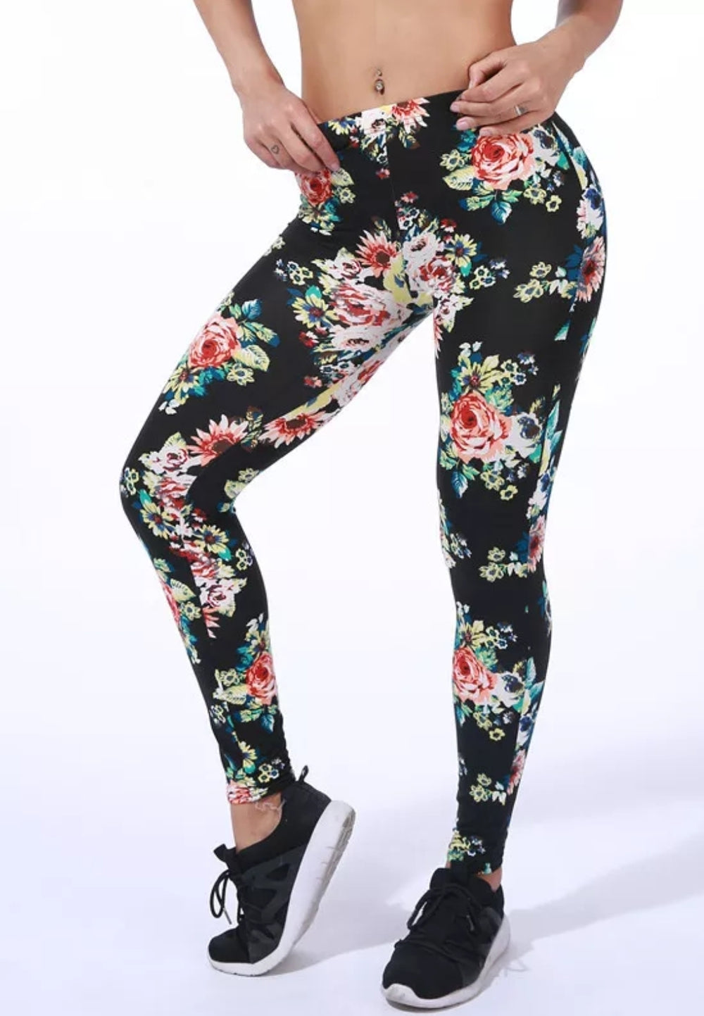 Floral on Black Buttery Soft Brushed Leggings