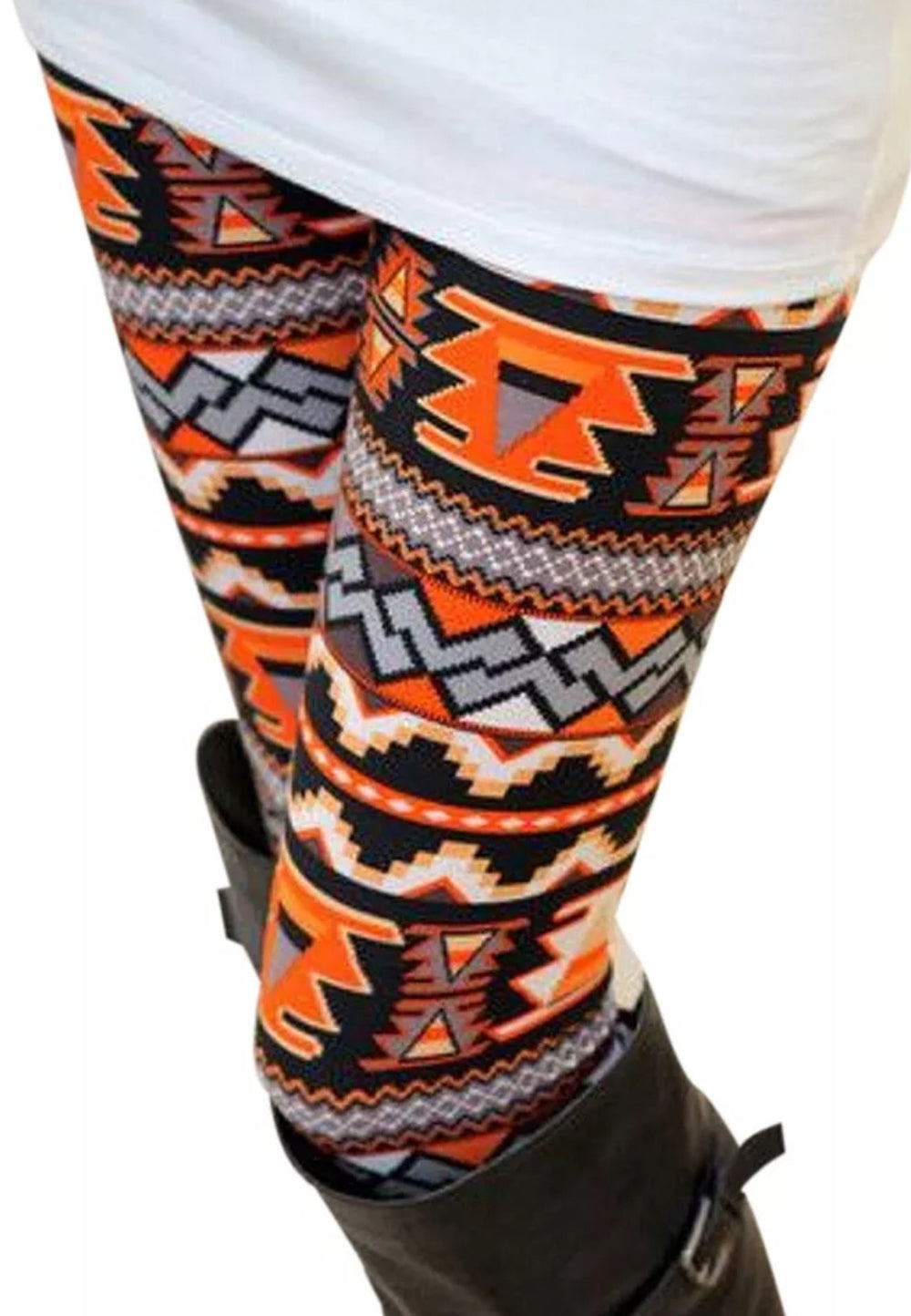 Orange Aztec-Inspired Geometric Super Soft Brushed Leggings