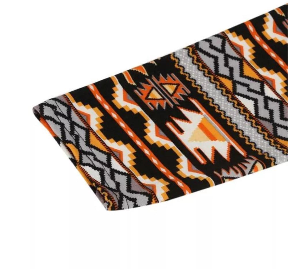 Orange Aztec-Inspired Geometric Super Soft Brushed Leggings