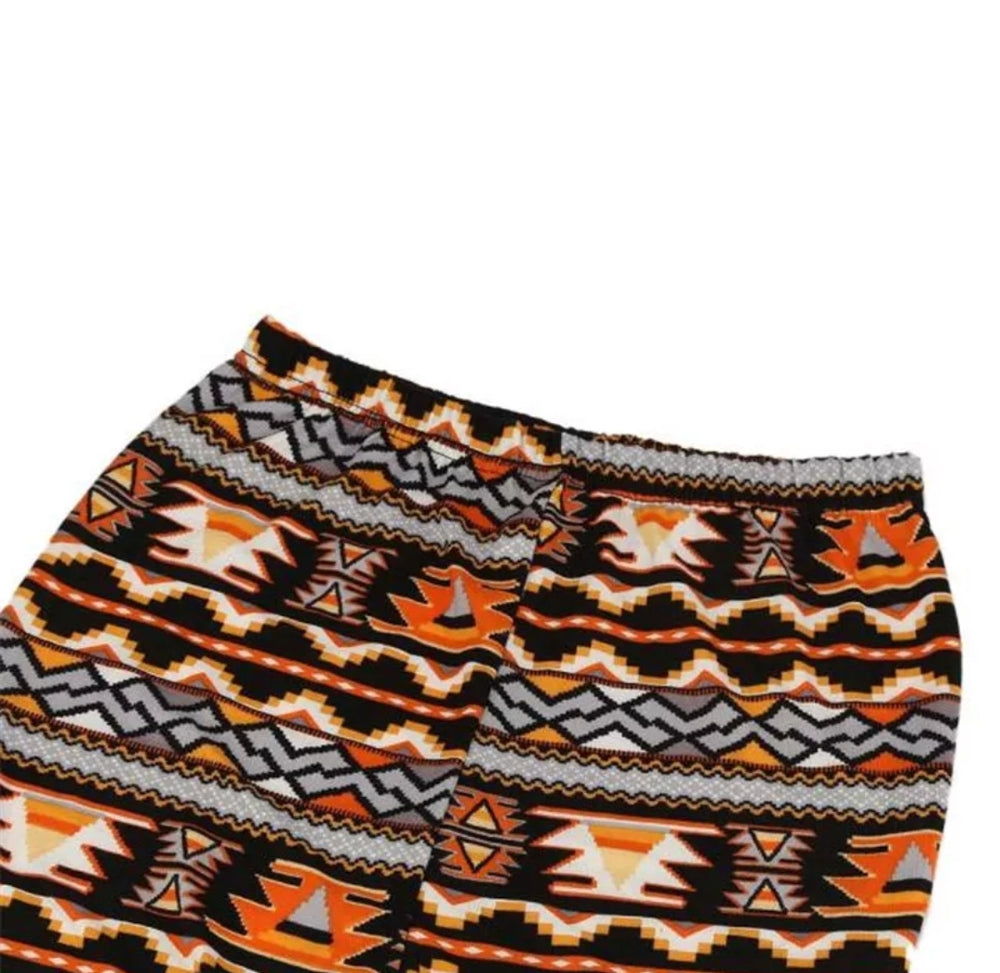 Orange Aztec-Inspired Geometric Super Soft Brushed Leggings