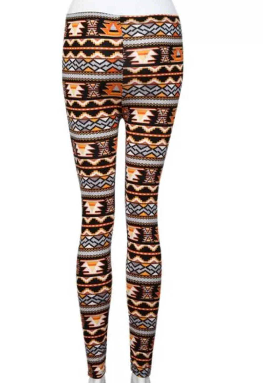 Orange Aztec-Inspired Geometric Super Soft Brushed Leggings