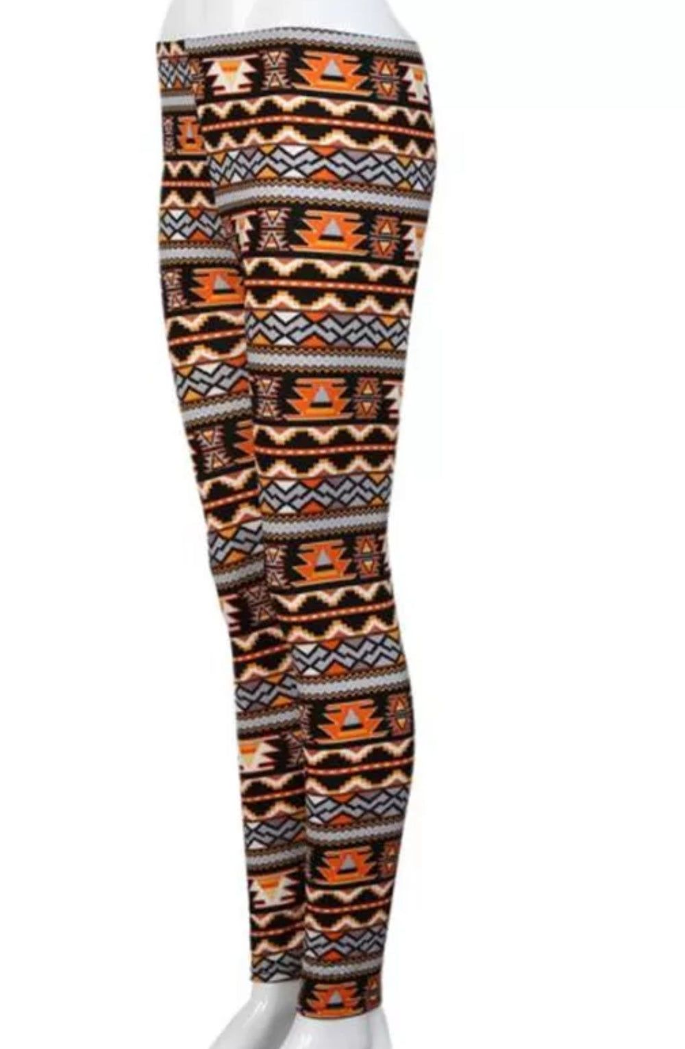 Orange Aztec-Inspired Geometric Super Soft Brushed Leggings