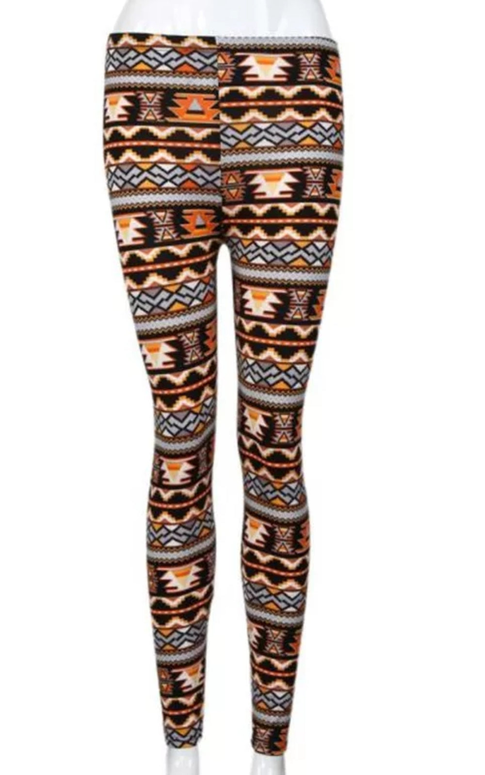 Orange Aztec-Inspired Geometric Super Soft Brushed Leggings