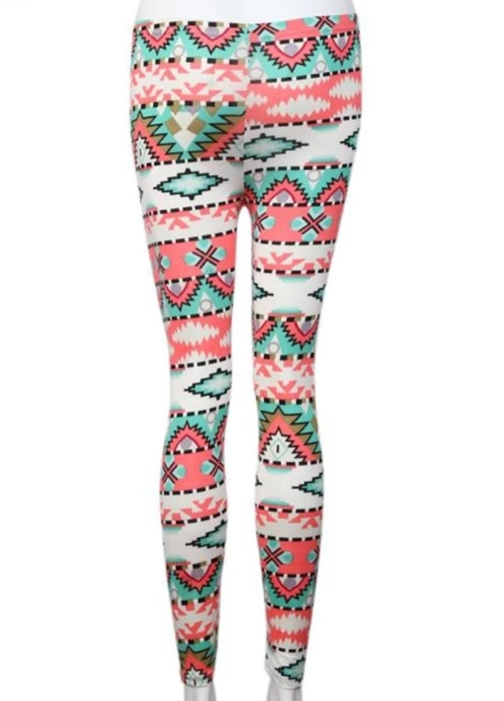 Pretty Turquoise & Coral Geometric Tribal Super Soft Leggings