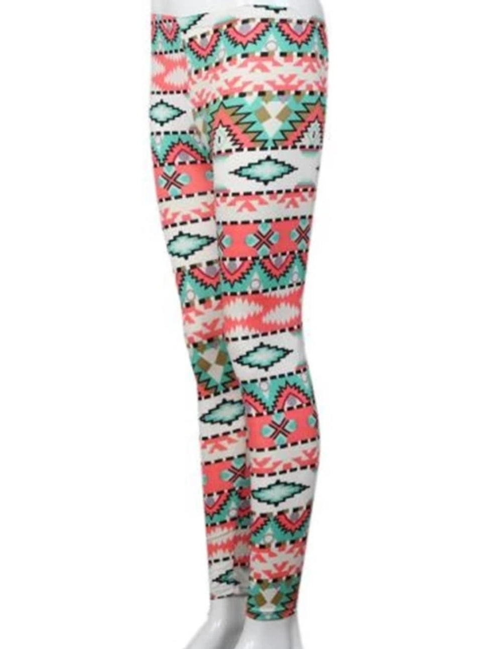 Pretty Turquoise & Coral Geometric Tribal Super Soft Leggings