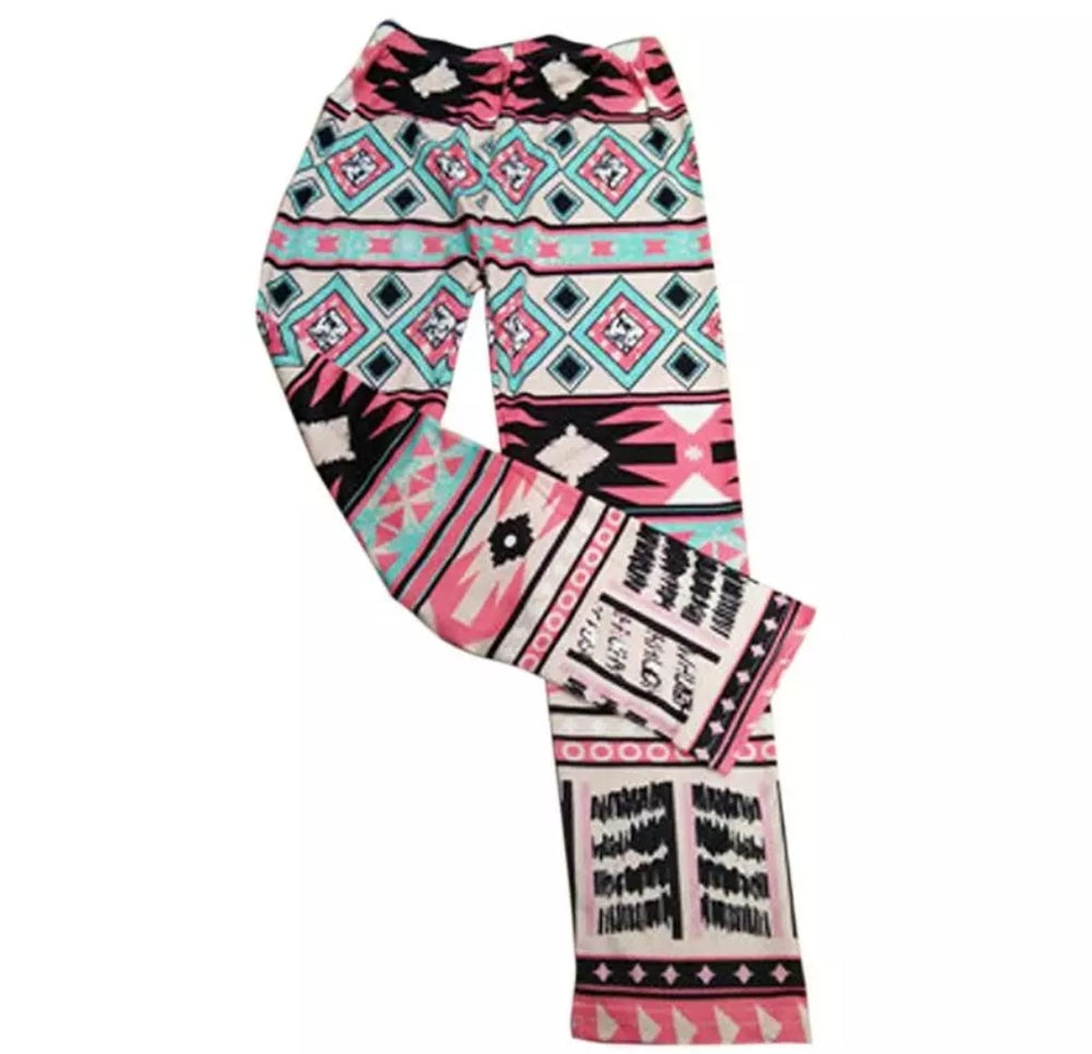 Bold Turquoise & Pink Geometric Print Buttery Soft Brushed Leggings