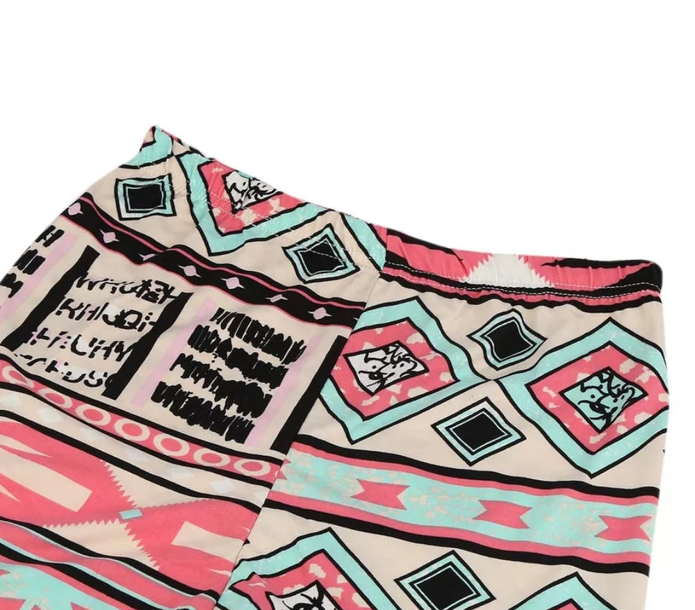 Bold Turquoise & Pink Geometric Print Buttery Soft Brushed Leggings