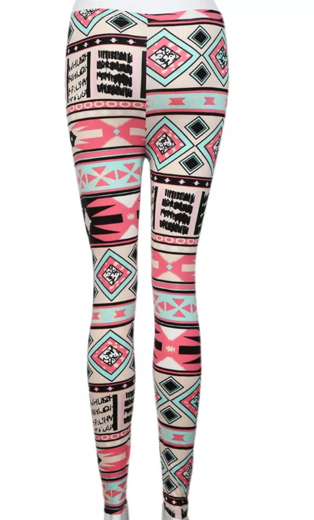 Bold Turquoise & Pink Geometric Print Buttery Soft Brushed Leggings