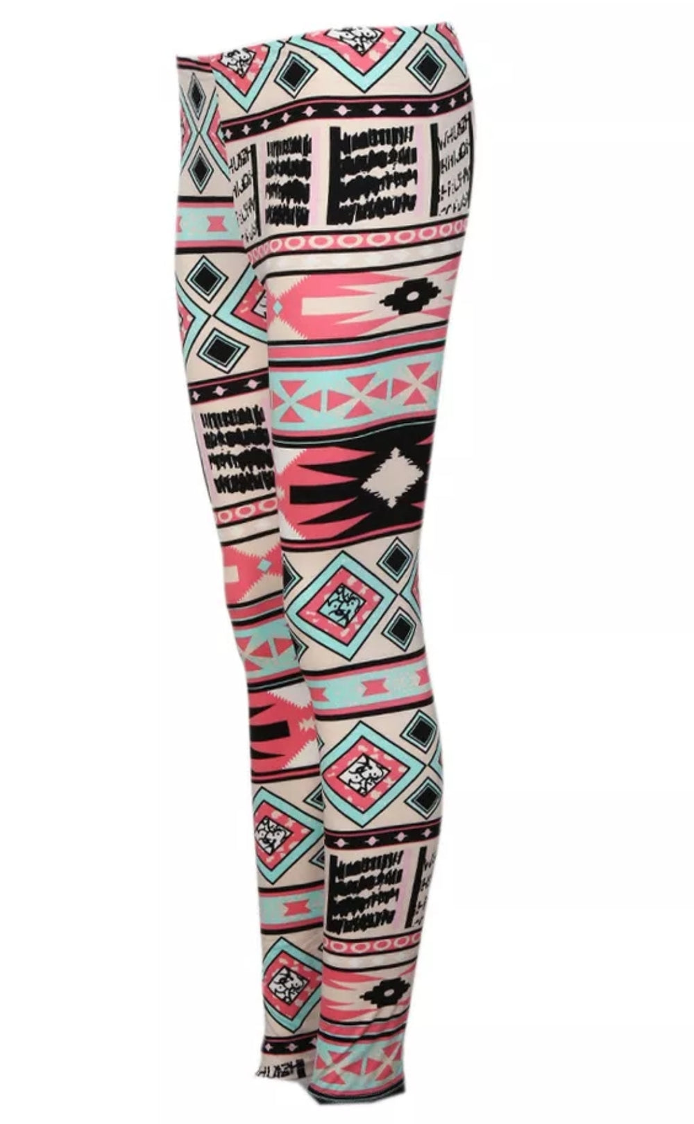 Bold Turquoise & Pink Geometric Print Buttery Soft Brushed Leggings