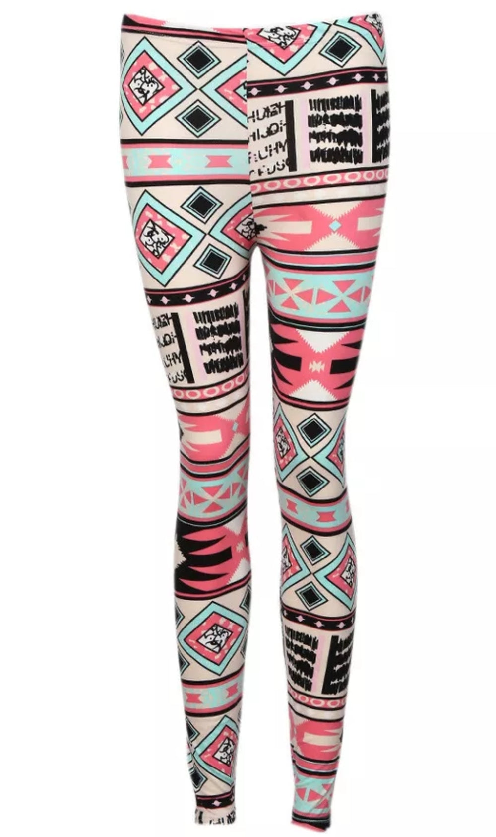 Bold Turquoise & Pink Geometric Print Buttery Soft Brushed Leggings