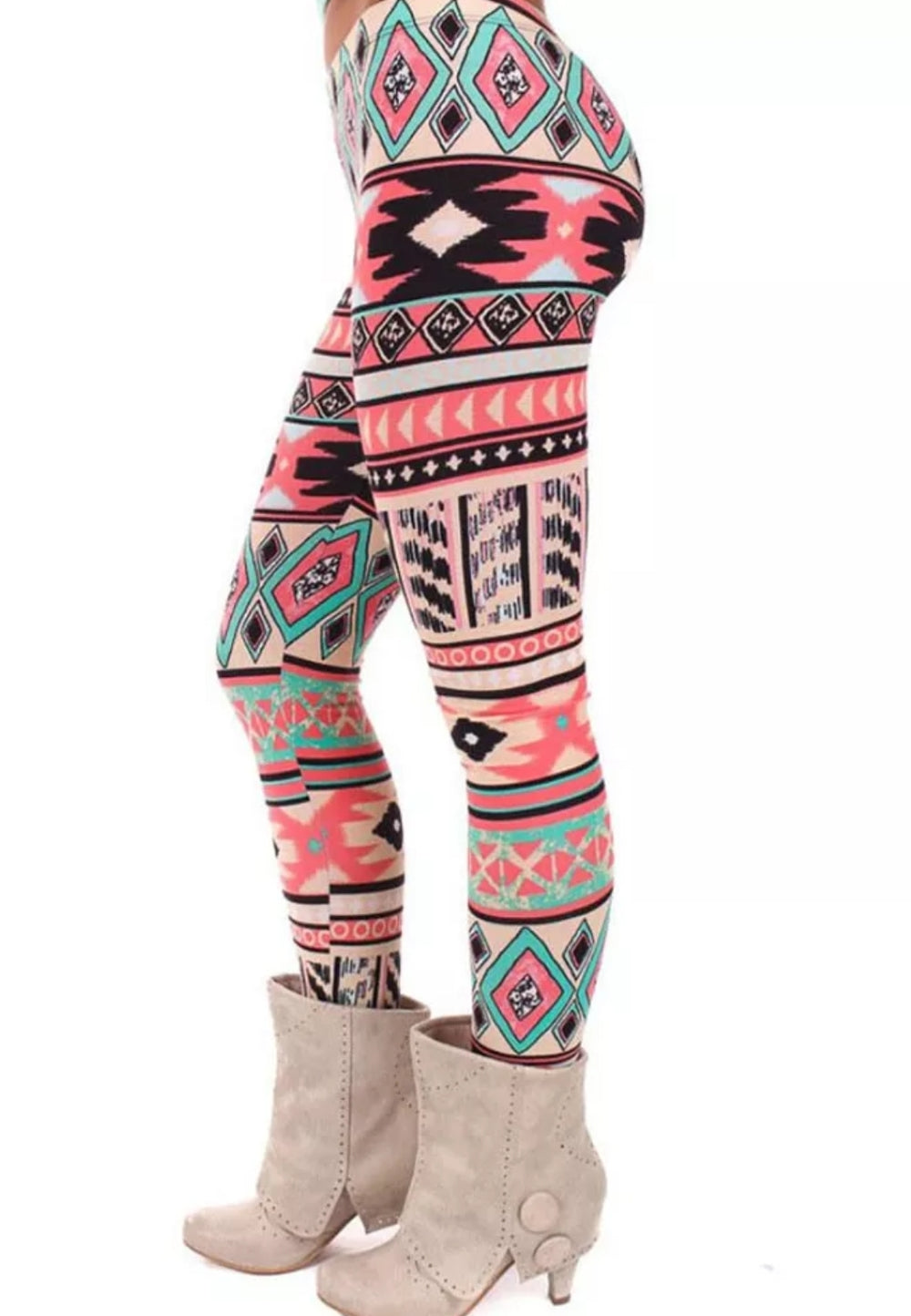 Bold Turquoise & Pink Geometric Print Buttery Soft Brushed Leggings