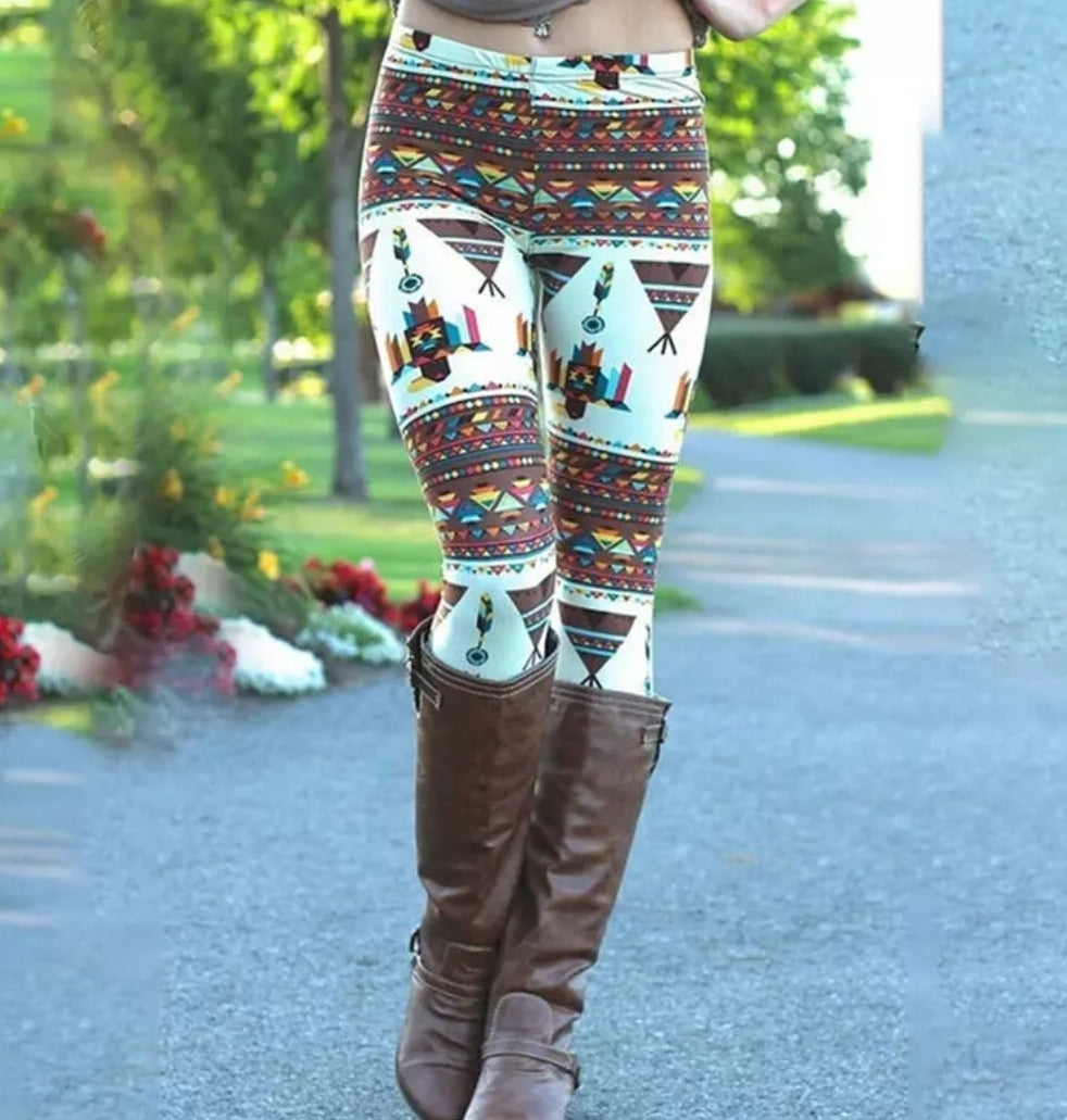 Cool Tribal-Inspired Geometric and Teepee Super Soft Leggings