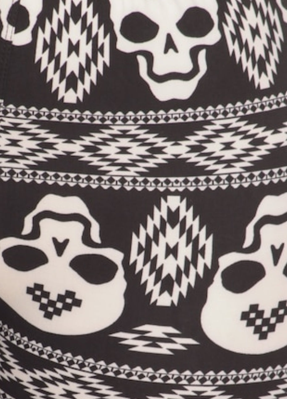 Geometric Tribal Skull Black & White Soft Leggings