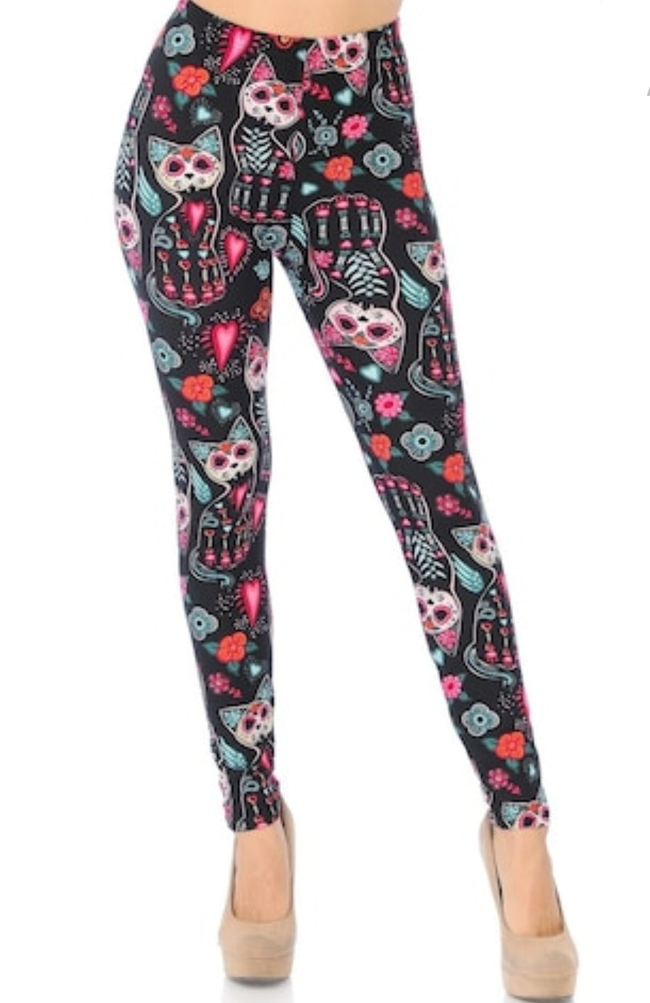 Kitty Cat Sugar Skull Buttery Soft Leggings