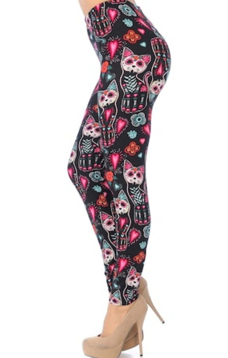 Kitty Cat Sugar Skull Buttery Soft Leggings