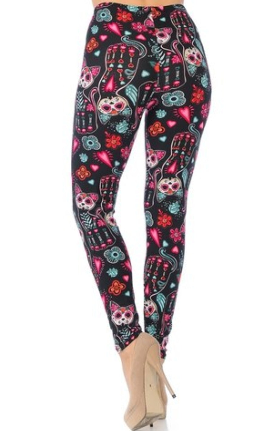 Kitty Cat Sugar Skull Buttery Soft Leggings