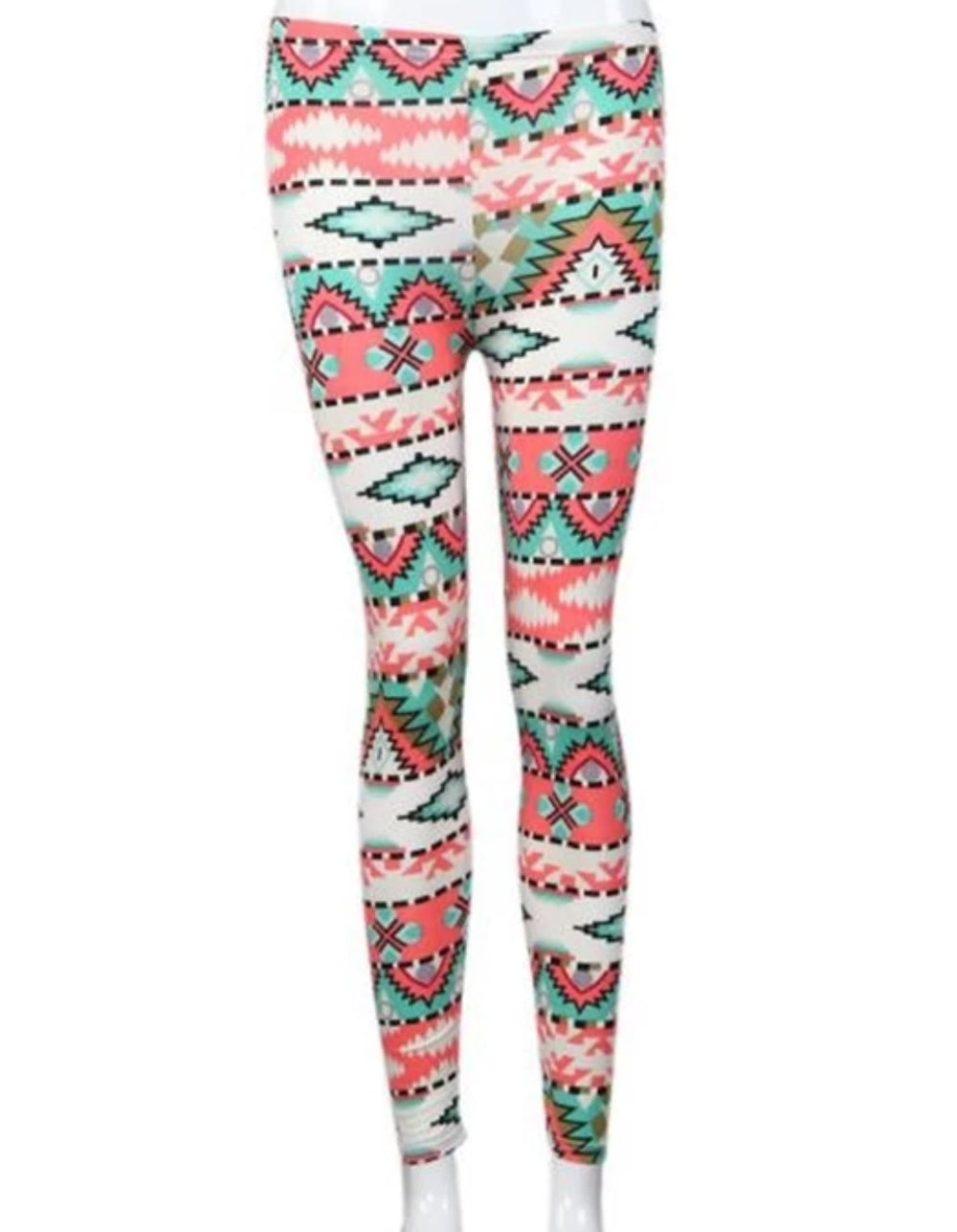 Pretty Turquoise & Coral Geometric Tribal Super Soft Leggings