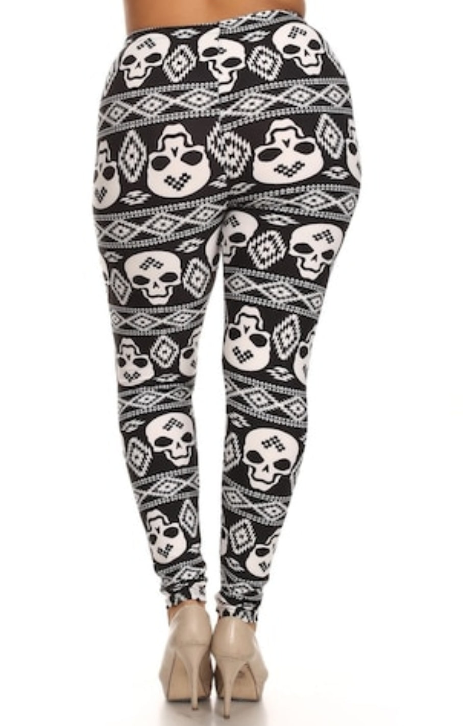 Geometric Tribal Skull Black & White Soft Leggings